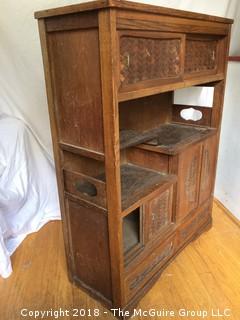 Japanese Cabinet with Shelves, Material-Covered Top Panel