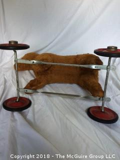 Vintage Stuffed Toy Horse on Metal Wheels