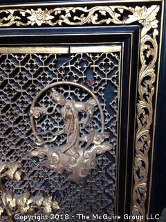 Asian Black and Gold Laquered Cabinet with Red Interior