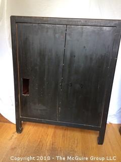 Asian Black and Gold Laquered Cabinet with Red Interior