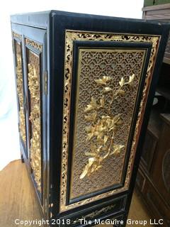 Asian Black and Gold Laquered Cabinet with Red Interior