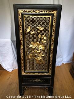 Asian Black and Gold Laquered Cabinet with Red Interior