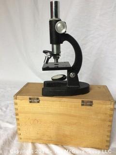 Vintage Microscope in Box x300 with 11 Slide Cards