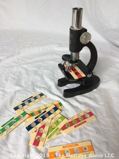 Vintage Microscope in Box x300 with 11 Slide Cards