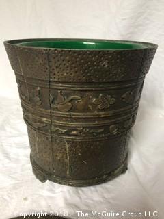 James Mont Style Hollywood Regency Archaic Metal Ice Bucket with Plastic Liner