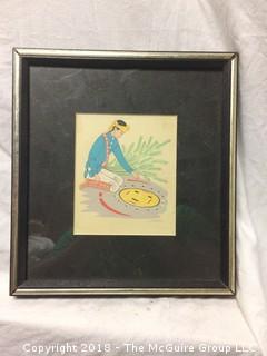 Colored Etching of Fox Hunt and "Navaho Boy Painting" by Harrison Begay, Serigraph Signed in Plate, 1951