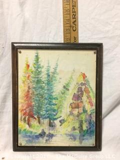 Homemade Pet Grave Marker and Watercolor of Trees