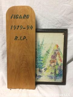 Homemade Pet Grave Marker and Watercolor of Trees