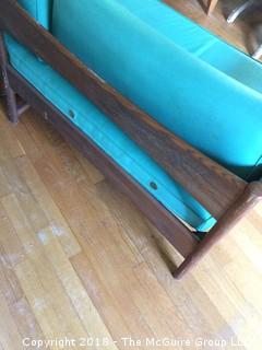 MCM Couch with Turquoise Vinyl Cushions in Good Condition