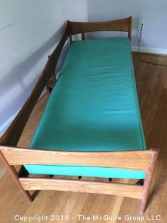 MCM Couch with Turquoise Vinyl Cushions in Good Condition