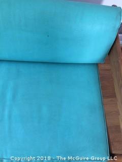 MCM Couch with Turquoise Vinyl Cushions in Good Condition