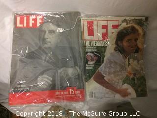 Collection of Life, Time, and Newsweek Magazines from 1960s and 1970s in Plastic Covers