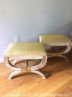 Matching Egyptian Revival Stools with Silk Upholstery