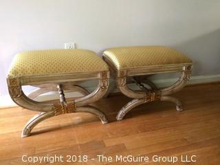 Matching Egyptian Revival Stools with Silk Upholstery