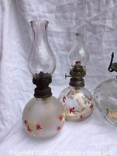 Collection of Vintage Oil Lamps and Shades