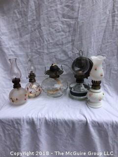 Collection of Vintage Oil Lamps and Shades