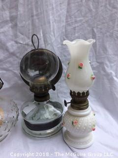 Collection of Vintage Oil Lamps and Shades