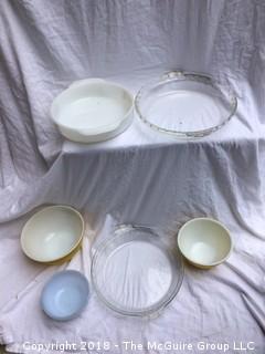 Collection of Pyrex and Fire-King Casseroles, Pie Dishes, and Bowls