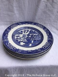 Set of 5 Blue and White Willow Woods Ware Plates