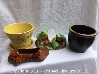 Collection of Vintage Pottery Planters Including Old McCoy Pot