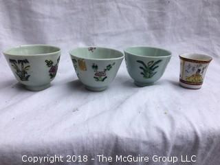 Collection of Porcelain Including Japanese Imari Bowl and Chinese Tea Cups