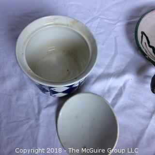 MCM Collection of Rorstrand Sweden Bowl with Lid, Picault (Picasso Friend) Clay Dish, and Dahl Jensen Copenhagen Mini Bowl