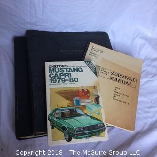 Collection of Chilton's Mustang/Capri 1970-80 Repair Guide, Survival Guide from 1970s, Two Famous Artists Drawing Course Manuals