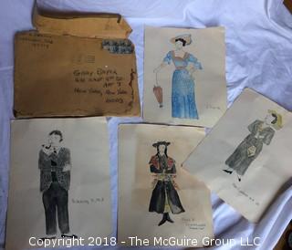 Collection Including British Photographer Walter Bird Signed Photograph, 1929 Katzenjammer Kids Comic, and Costume Drawings for Production of My Fair Lady