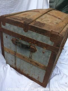 Victorian Aluminum and Wood Humpback Trunk