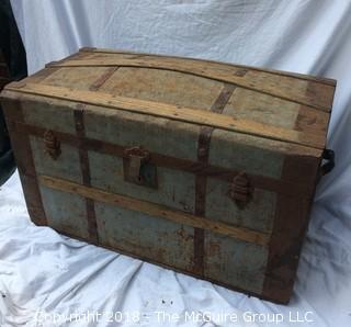 Victorian Aluminum and Wood Humpback Trunk