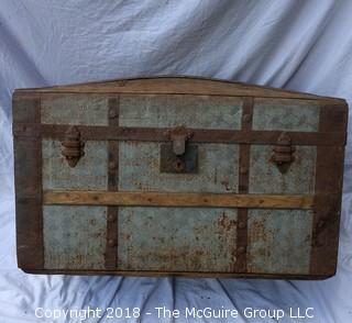 Victorian Aluminum and Wood Humpback Trunk