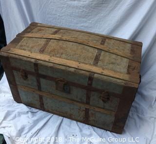 Victorian Aluminum and Wood Humpback Trunk