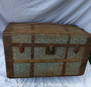 Victorian Aluminum and Wood Humpback Trunk