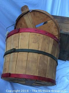 Old Wood Crate and Old Apple Basket with Lid