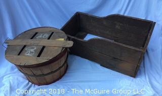 Old Wood Crate and Old Apple Basket with Lid