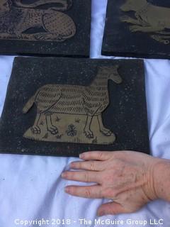 Set of Three Reproduction Medieval Gravestone Rubbing Blocks of Animals