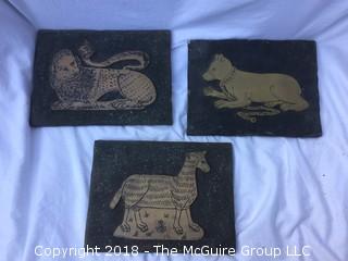 Set of Three Reproduction Medieval Gravestone Rubbing Blocks of Animals