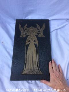 Reproduction Medieval Gravestone Rubbing Blocks of Lady with Angels