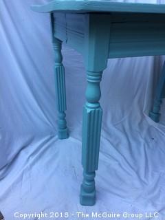 Vintage Painted Blue Wood Dining Table with Leaf