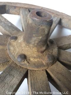 Antique Wagon Wheel with Metal Rim and Wood Spokes