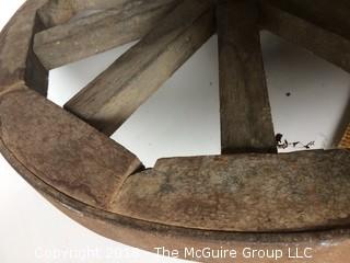 Antique Wagon Wheel with Metal Rim and Wood Spokes