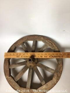 Antique Wagon Wheel with Metal Rim and Wood Spokes