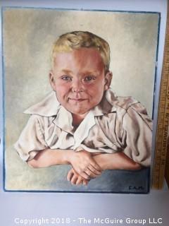 Oil on Canvas of Charming Boy Signed CAM