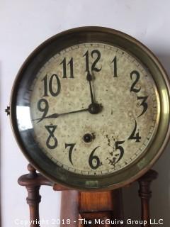 Ingraham Banjo Clock with Wood Finial, Key, and Pendulum