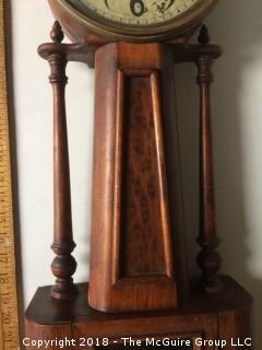 Ingraham Banjo Clock with Wood Finial, Key, and Pendulum