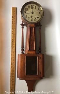 Ingraham Banjo Clock with Wood Finial, Key, and Pendulum