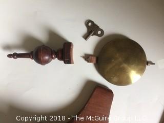 Ingraham Banjo Clock with Wood Finial, Key, and Pendulum