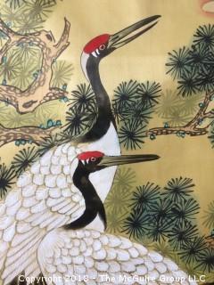 Japanese Crane Painting on Silk 6-Foot Scroll Signed