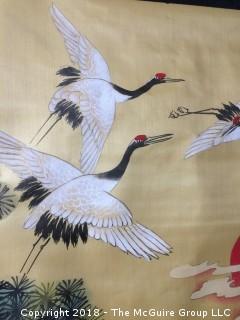 Japanese Crane Painting on Silk 6-Foot Scroll Signed