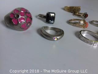 Collection of 9 Costume Jewelry Rings